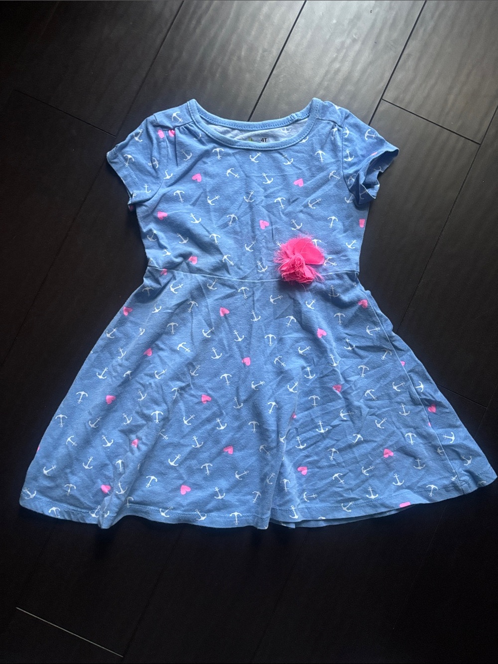 jumping beans Blue Anchor Print Dress with Pink Flower